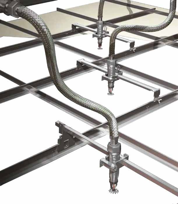 Ống mềm nối đầu phun sprinkler lắp trên khung trần thả, kết nối xuống đầu phun